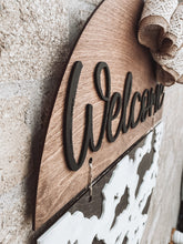 Load image into Gallery viewer, Cow Print Welcome Door Hanger
